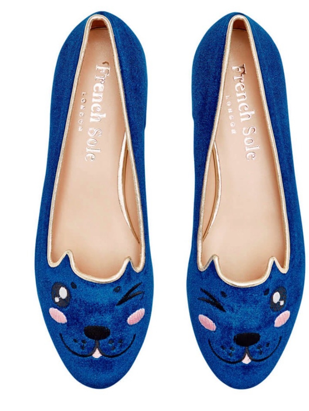 French Sole Velvet Embroidered Puppy Opera Loafers